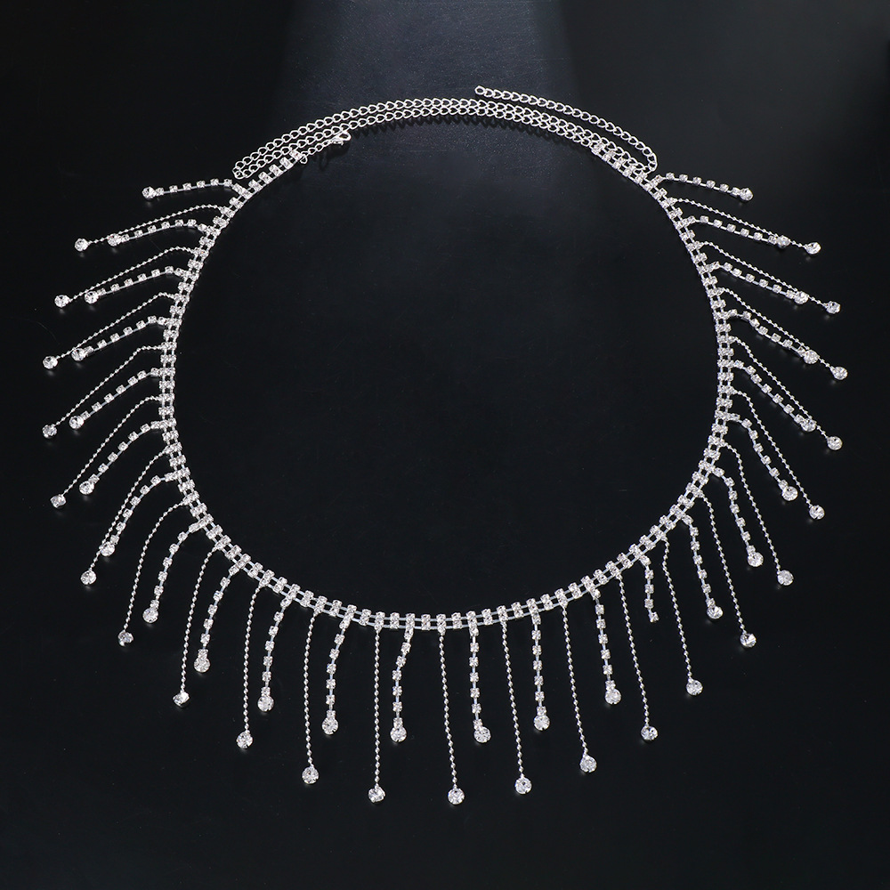 Crystal Rhinestone Belly Chain Waist Jewelry With Dangle Beaded Design